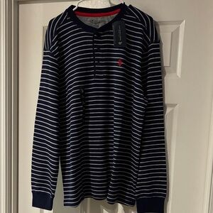 NWT U.S. Polo Assn. Navy and White Striped Waffle Knit Long Sleeve Shirt
